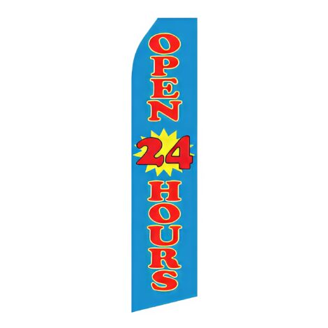 Blue Open 24 Hours Advertising Flag