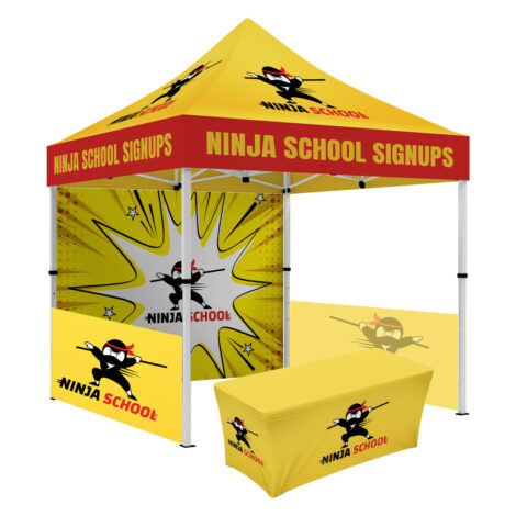 canopy tent with 3 sidewalls and a table cover